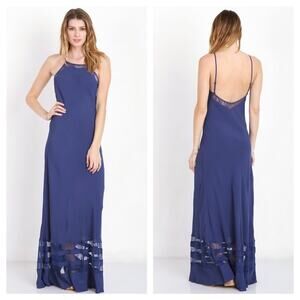 Lovers + Friends Sheer Bliss Slip Maxi Dress Medium Navy Lace Low Back Wedding